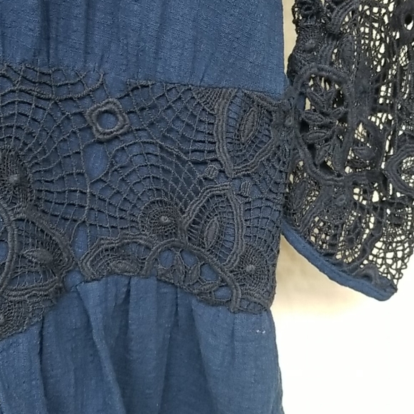 Free People ● Macrame Crochet Drop Waist  Prairie  Dress Boho Anthro 10 - Picture 2 of 6